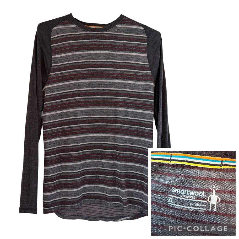 Smartwool Merino 250 Base Layer Shirt Long Sleeve Striped Crew Mens XL Fit Med